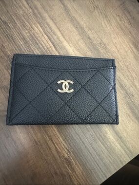 CHANEL Black Quilted Card Case with Gold CC Emblem